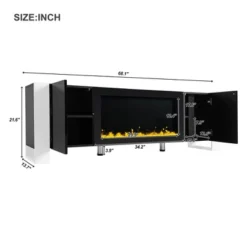68"W TV Stand TV Console Sideboard Entertainment Center Media Console With Electric Fireplace And Cabinets For TVs Up To 78", White/Black-ModernLuxe -Baxton Studio Shop GUEST b035af87 cc7c 4cc9 a13f d70921e2c455