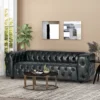 Sagewood Contemporary Faux Leather Tufted 3 Seater Sofa Midnight Black/Dark Brown - Christopher Knight Home