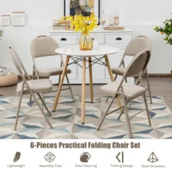 Costway 6 Pack Folding Chairs Portable Padded Office Kitchen Dining Chairs Beige -Baxton Studio Shop GUEST b081759b 1524 4d48 9671 5c98520b25c0 1