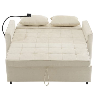 56.9"W Loveseat Sofa, Pull-Out Sleeper Sofa Bed With Adjustable Backrest, Side Pockets, Two USB Ports And A Phone Holder - ModernLuxe 11 56.9"W Loveseat Sofa, Pull-Out Sleeper Sofa Bed With Adjustable Backrest, Side Pockets, Two USB Ports And A Phone Holder - ModernLuxe - Image 11