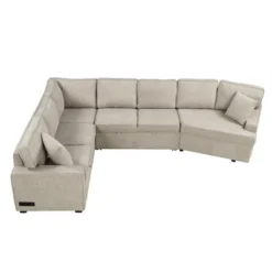 126"W Convertible Sectional Sofa Couch Set, Pull-out Sleeper Sofa Bed With Charging Devices And Cup Holders 4S -ModernLuxe -Baxton Studio Shop GUEST b13a3e6f 2204 45ae 9ee8 c56bb251c89f