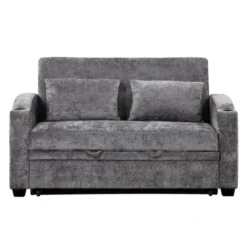 61.4" Pull Out Chenille Loveseat Sofa Bed With Adjustable Backrest, USB Ports, Cup Holders And Pillows -Baxton Studio Shop GUEST b164b8af 2248 4298 8b19 288fb1fcb38c