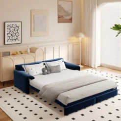 66" Velvet 3-in-1 Convertible Pull-Out Queen Sofa Bed With Side Storage & Wheels For Living Room, Bedroom, Apartment, Office -Baxton Studio Shop GUEST b1d16771 3f43 4a6e a3b5 92847c95e582