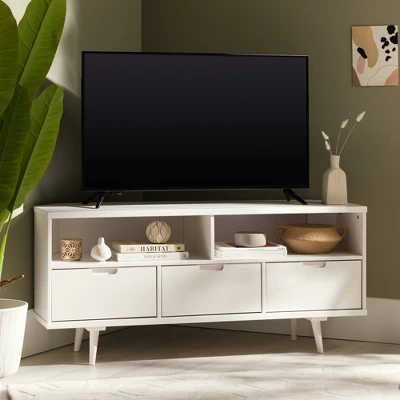 Cara Mid-Century Modern 3 Drawer Corner TV Stand For TVs Up To 58" - Saracina Home 3 Cara Mid-Century Modern 3 Drawer Corner TV Stand For TVs Up To 58" - Saracina Home - Image 3