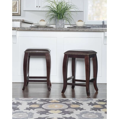 San Francisco Backless Faux Leather Counter Height Barstool Wood Brown - Linon 2 San Francisco Backless Faux Leather Counter Height Barstool Wood Brown - Linon - Image 2