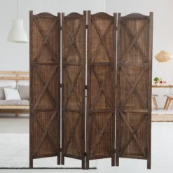 Rancho Barn 4 Panel Room Divider With Folding Screen Room Partition Paulownia Wood Brown - Proman Products -Baxton Studio Shop GUEST b2695c50 a0d7 48e4 9889 07b07a5518d6