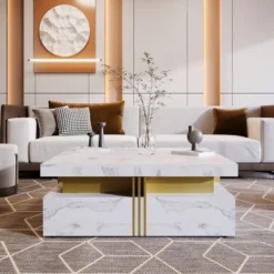 Coffee Tables With 4 Storage Drawers Modern Square Design Cocktail Table For Living Room Office Bedroom 16.5"D X 43.3"W X 43.3"H 10 Coffee Tables With 4 Storage Drawers Modern Square Design Cocktail Table For Living Room Office Bedroom 16.5"D X 43.3"W X 43.3"H -Baxton Studio Shop GUEST b2805660 bb9f 4694 afd0 4854a1061c38