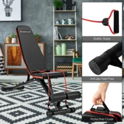 Costway Foldable Weight Bench Multifunctional Dumbbell Gym Bench W/Elastic Ropes -Baxton Studio Shop GUEST b2b8af9f 397c 4afa 96a0 65e40a95f4d0