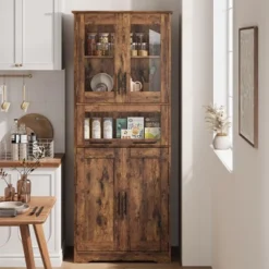 Pantry Cabinet, Tall Bathroom Storage Cabinet With Glass Doors And Adjustable Shelf, Freestanding Cupboard Tall Linen Cabinets -Baxton Studio Shop GUEST b2c0bfbf a19d 4bec adb8 19d508c38a98