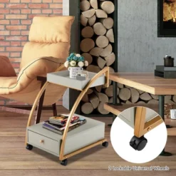 Costway Rolling End Table With Storage Drawer Tray Top 4 Casters Modern Bedside Trolley -Baxton Studio Shop GUEST b2da1fd7 5c03 43d6 b650 dca7475b9587