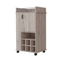 Gulches 1-Door Bar Cart With Wine Rack & Casters In Light Gray -Baxton Studio Shop GUEST b2eb5096 3111 49aa 90b2 bb732afe5088