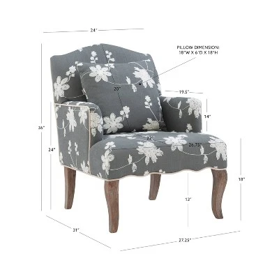 Floral Upholstered Armchair - Gray - Linon 8 Floral Upholstered Armchair - Gray - Linon - Image 8