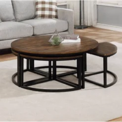 42" Arcadia Acacia Wood Round Coffee Table With Nesting Tables Dark Brown - Alaterre Furniture -Baxton Studio Shop GUEST b363afed acce 4a7a 9d9b 45bc726f4b65