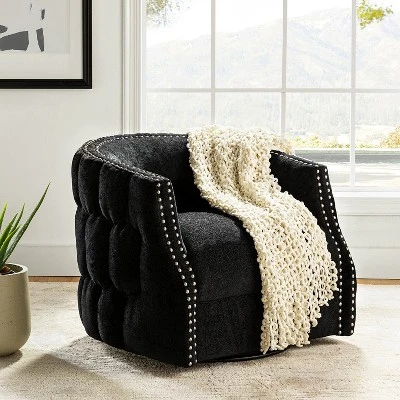 Jorge Curved And Ergonomic Design Barrel Chair With Decorative Nailhead Tirms Swivel Chair | ARTFUL LIVING DESIGN 10 Jorge Curved And Ergonomic Design Barrel Chair With Decorative Nailhead Tirms Swivel Chair | ARTFUL LIVING DESIGN - Image 10