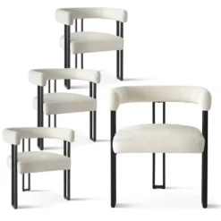 Velvet Dining Chairs Set Of 4, Upholstered Accent Armchairs With Geometric Black Metal Legs For Kitchen Or Dining Room - Maison Boucle