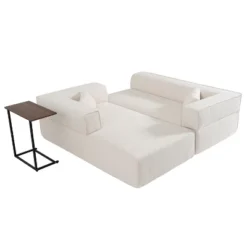 Modular Sectional Sofa With Free Side Table & 2 Pillows, L-Shaped Sofa Couch With Loveseat & Chaise Lounge, Beige/Black/Grayish Green-ModernLuxe -Baxton Studio Shop GUEST b4043450 c2f9 4ebb b09f 3b063e354f02