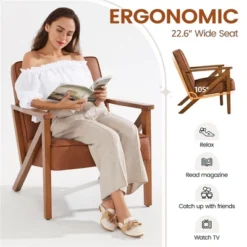 Yaheetech Faux Leather Armchair Accent Chair With Wood Legs For Living Room -Baxton Studio Shop GUEST b423626f 0f36 4273 aa9c 90cd2b12699d