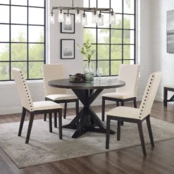 5pc Hayden Round Dining Set With 4 Upholstered Chairs Slate - Crosley