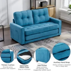 59.4" Upholstered Loveseat Sofa Couch, Pull-Out Sofa Bed With Side Pocket-ModernLuxe -Baxton Studio Shop GUEST b4665278 4c9c 4cf7 ac09 01941263a853