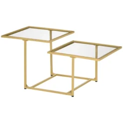 HOMCOM 38" Modern Tempered Glass Coffee Table, Side Table With 2 Tabletops For Living Room, Office, Bedroom, Gold -Baxton Studio Shop GUEST b4c4b419 082b 4c3d b9ad 71b6f04da4c6