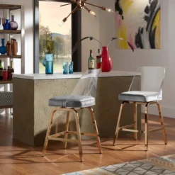 Set Of 2 24" Svana Champagne Gold Finish Velvet Swivel Counter Height Barstools - Inspire Q