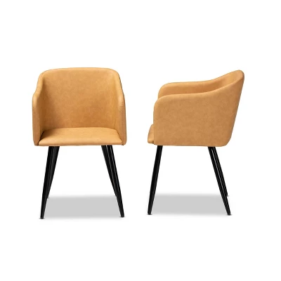 2pc Eris Tan Leather Upholstered And Metal Dining Chairs Black/Tan - Baxton Studio 2 2pc Eris Tan Leather Upholstered And Metal Dining Chairs Black/Tan - Baxton Studio - Image 2