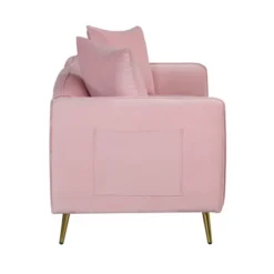 Velvet Upholstered Sofa With Armrest Pockets, 2 Pillows And Golden Metal Legs-ModernLuxe 17 Velvet Upholstered Sofa With Armrest Pockets, 2 Pillows And Golden Metal Legs-ModernLuxe -Baxton Studio Shop GUEST b5404f7a a77a 4a99 96e4 3a3f0882b358