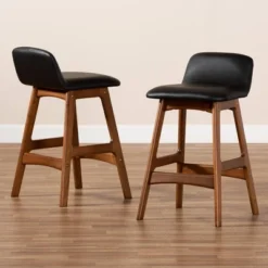 2pc Darrin Faux Leather And Wood Counter Height Barstools Black/Walnut/Brown - Baxton Studio -Baxton Studio Shop GUEST b55349cf 091c 45ef 9334 c756a7d308e6