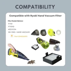 Nispira A32VC04 Vacuum Filter Replacement For Ryobi Hand Vacuum Filter P712 P713 P714K 18V ONE+ HAND VACUUM. 6 Packs
