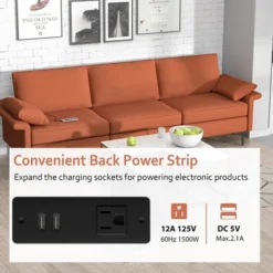 Costway Modern Modular Fabric 3-Seat Sofa Couch W/ Socket USB Ports & Metal Legs RedGreen -Baxton Studio Shop GUEST b619d809 dfe4 486a a3f2 13bf8536125a