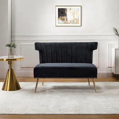 Cadmus 46" Modern Velvet Armless Loveseat With Channel-tufted Wingback For Living Room And Drawing Room| KARAT HOME 19 Cadmus 46" Modern Velvet Armless Loveseat With Channel-tufted Wingback For Living Room And Drawing Room| KARAT HOME - Image 19