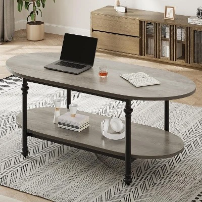 Oval Coffee Table Unique Tea Table 47.2" Mid Century Cocktail Table Low Storage Coffee Table 8 Oval Coffee Table Unique Tea Table 47.2" Mid Century Cocktail Table Low Storage Coffee Table - Image 8