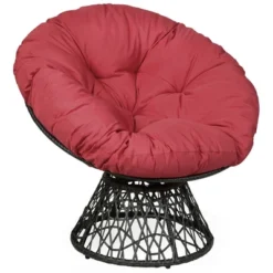 Costway Rattan Papasan Chair Ergonomic Chair 360-degree Swivel Soft Cushion Garden Red BlackGreen -Baxton Studio Shop GUEST b70a23c8 3670 45e1 a3d8 7c603b36d958