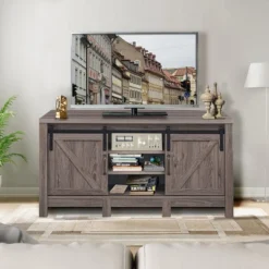 Costway TV Stand Sliding Barn Door Entertainment Center For TV's Up To 55'' With Storage -Baxton Studio Shop GUEST b72a3968 50c4 45ed ba36 6cd48c7b6318