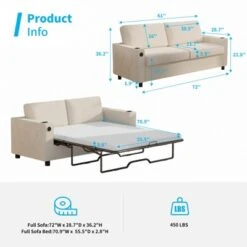 Mjkone 2-in-1 Pull Out Sofa Bed,Sleeper Sofa Couch With Memory Foam Mattress,Cup Holder,USB,Pull Out Couch Bed 13 Mjkone 2-in-1 Pull Out Sofa Bed,Sleeper Sofa Couch With Memory Foam Mattress,Cup Holder,USB,Pull Out Couch Bed -Baxton Studio Shop GUEST b72a6a75 f794 4803 9f7c f55e2f22521a