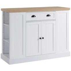 HOMCOM Fluted-Style Wooden Kitchen Island, Storage Cabinet W/ Drawer, Open Shelving, And Interior Shelving For Dining Room -Baxton Studio Shop GUEST b756e7fe 9e56 4e7b 9be2 8f61167360e2
