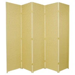 6 Ft. Tall Woven Fiber Room Divider - Dark Beige (5 Panels)