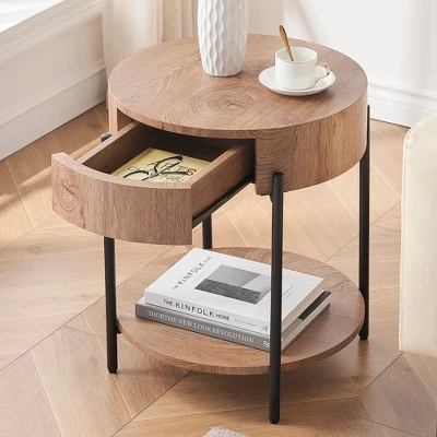 End Table Round Side Table With Drawer Circle End Tables Wooden Bedside Table 8 End Table Round Side Table With Drawer Circle End Tables Wooden Bedside Table - Image 8
