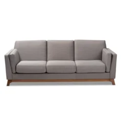 Baxton Studio Sava Fabric Upholstered Walnut Wood 3 Seater Sofa Gray - BaxtonStudio -Baxton Studio Shop GUEST b78dc40e 8de6 4711 966b c05170d56322