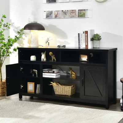 Costway 59'' TV Stand Media Center Console Cabinet W/ Barn Door For TV's 65'' NaturalBlackCoffee 1 Costway 59'' TV Stand Media Center Console Cabinet W/ Barn Door For TV's 65'' NaturalBlackCoffee