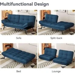 Dyonery 71" Futon Sofa Bed,Cozy Convertible Loveseat Sleeper, Linen Fabric Couch With Adjustable Back & Arms For Living Room, Guest Room - Light Gray