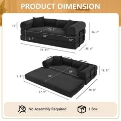 Dolonm 77.9" Teddy Corduroy Sofa Foldable Sofa Bed Compressed Boneless Sofa With 2 Cushions