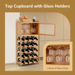 Costway 20-Bottle Bamboo Wine Rack Cabinet Freestanding Display Shelf W/ Glass Hanger -Baxton Studio Shop GUEST b7abbb03 6269 4181 a058 dc68ce7dd5a0