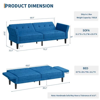 89 Inch Futon Sofa Bed, Modern Chenille Convertible Sleeper Couch With Adjustable Backrest & Armrest 1 89 Inch Futon Sofa Bed, Modern Chenille Convertible Sleeper Couch With Adjustable Backrest & Armrest