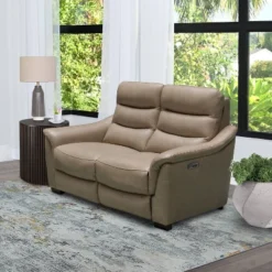 Seymour Top Grain Leather Power Reclining Loveseat Beige - Abbyson Living