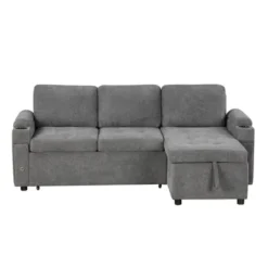 84"W Upholstered L-shaped Sofa Couch Convertible Sofa Bed Sectional Sofa With 2 Cup Holders, 2 USB Ports And Storage Space, Beige/Black/Gray-ModernLux -Baxton Studio Shop GUEST b837bc2c bc99 4b06 9204 2ac5f9388780