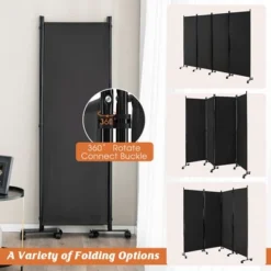 Costway 4-Panel Folding Room Divider 6FT Rolling Privacy Screen With Lockable Wheels Black/Brown/Grey/White -Baxton Studio Shop GUEST b8651953 d331 45cb 829f 4ebef3752da7