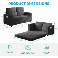Mjkone Linen Pull Out Floor Sofa Bed, 3-in-1 Loveseat Sleeper Sofa Bed -Baxton Studio Shop GUEST b86ae154 7ea7 4063 a3d3 e1f5bc176e31