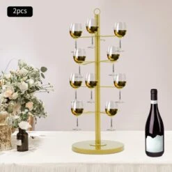 YIYIBYUS 2Pcs Wine Glass Display Stand, Champagne Tower, 4 Tier Cocktail Tree Stand