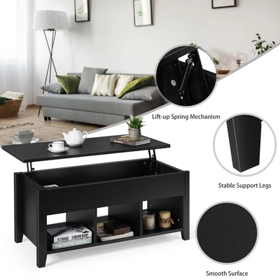 Costway Lift Top Coffee Table W/ Storage Compartment Shelf Living Room Furniture Black 8 Costway Lift Top Coffee Table W/ Storage Compartment Shelf Living Room Furniture Black - Image 8